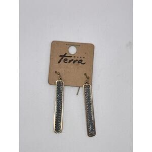 NWT! Mano Terra Blue Gray Beaded Bars Drop Gold-Tone 2.2" Earrings!